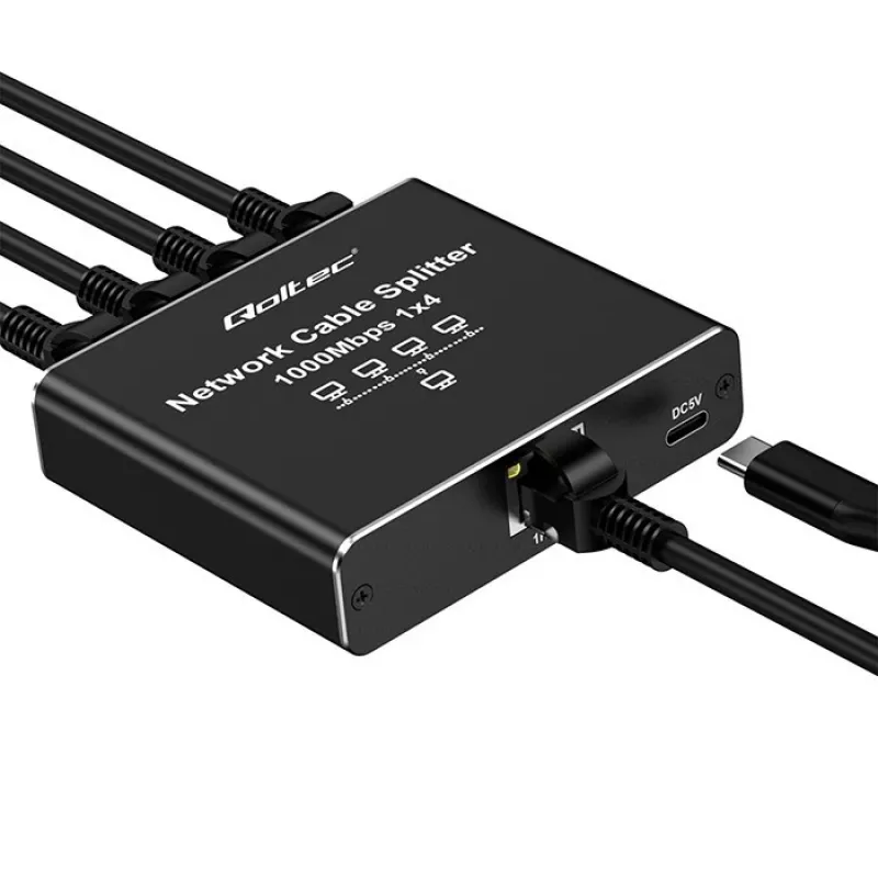 Mini switch Ethernet QOLTEC 52293 1x4 RJ45, splitter de rede não gerido 1 entrada 4 saídas