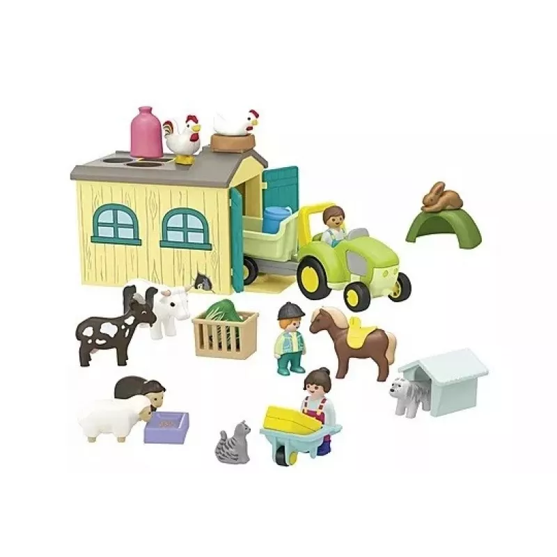Conjunto com figuras Aventura na quinta com trator, atrelado e animais