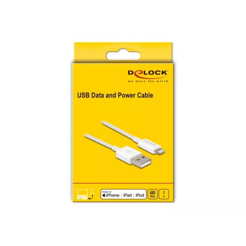 Cabo USB de dados e carregamento DeLOCK 83000 para iPhone iPad iPod branco 1 m