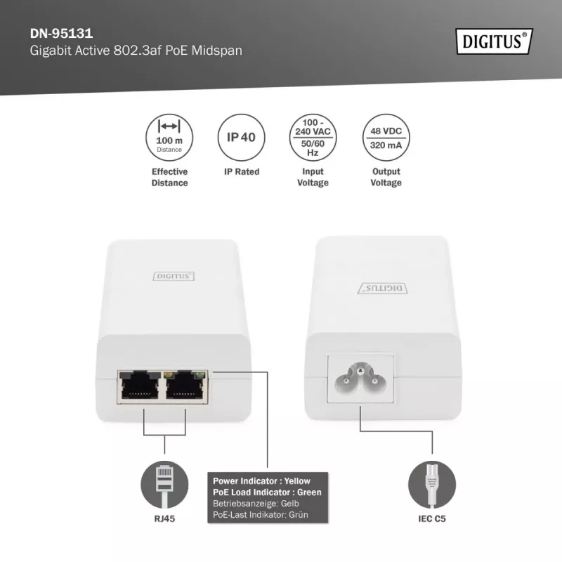 Midspan PoE Digitus Gigabit Active 802.3af