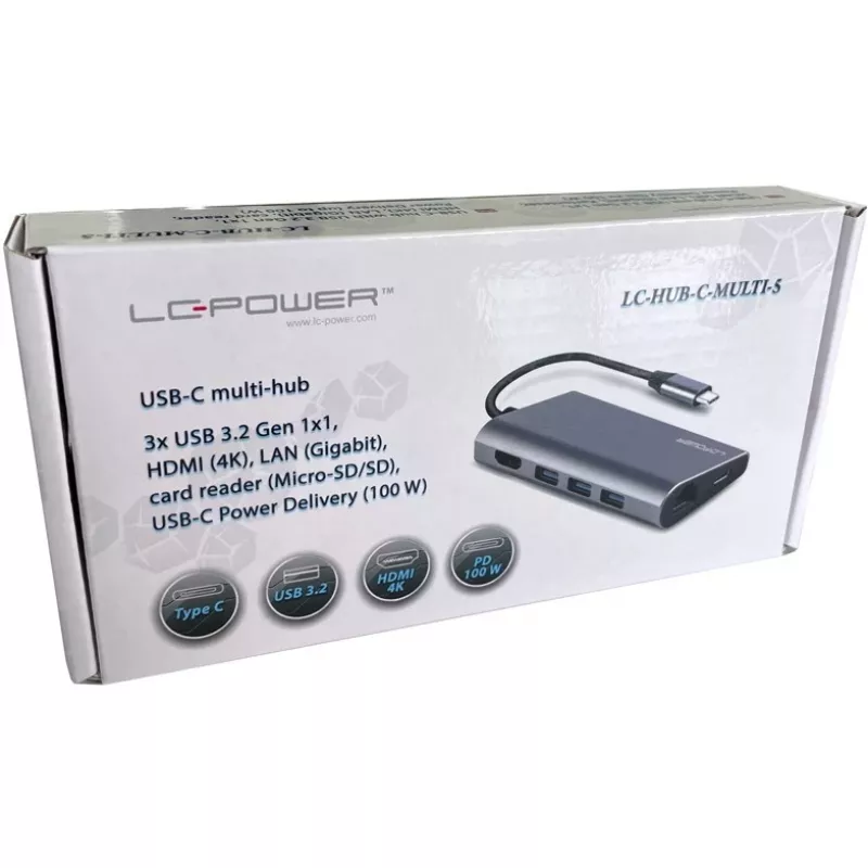 Dock para portátil LC-Power LC-HUB-C-MULTI-5 USB 3.2 Gen 1 Type-C com fios