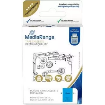 MediaRange Cassete de fita plástica MRBTZ531 12 mm 8 m Preto sobre Azul