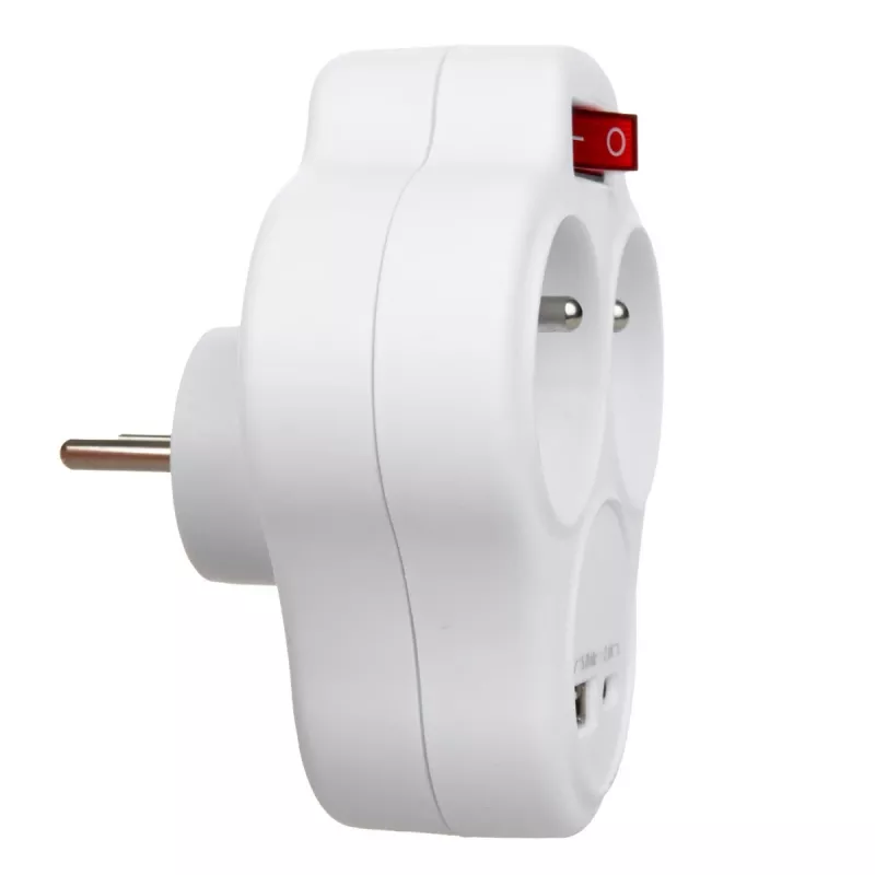 Adaptador elétrico duplo MACLEAN MCE336E com 2 portas USB, tipo E