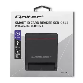 Leitor de cartões de ID QOLTEC Smart-Chip — USB, preto, 84,5×65×16 mm, 63 g