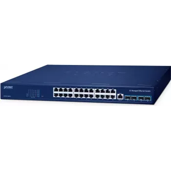 PLANET Layer 3 24 portas 10/100/1000T gerido L3 Gigabit Ethernet (10/100/1000) Power over Ethernet (PoE) azul (GS-6311-24T4X)