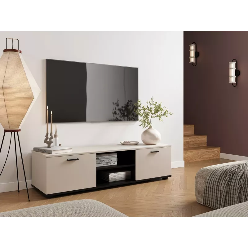 Móvel de TV cama meble SOHO 140x43x37 cm — tampo caxemira, estrutura preta