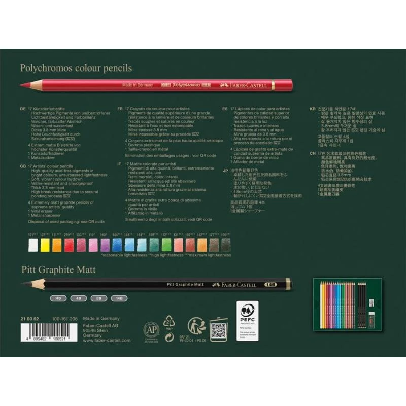 Caneta à base de óleo Faber-Castell Polychromos & Pitt Graphite Matt conjunto 21 unid. multicolor