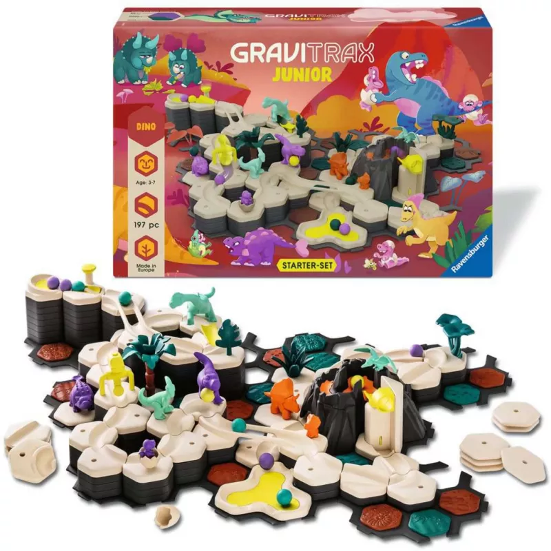Pista de berlindes Ravensburger GraviTrax Junior conjunto inicial XXL Dino, construção de percursos para crianças