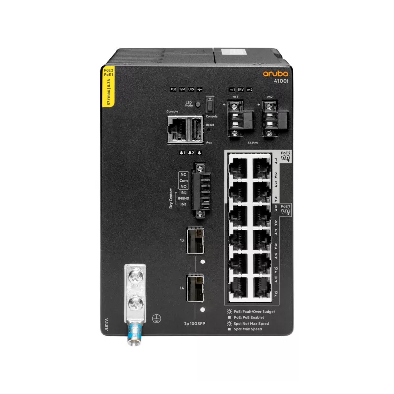 Hewlett Packard Enterprise HPE Aruba 4100i - Switch - 8 x 10/100/1000 (PoE Classe 4) + 4 x 10/100/1000 (PoE Classe 6) + 2 x SFP+ - montagem em calha DIN - PoE Classe 4 / PoE Classe
