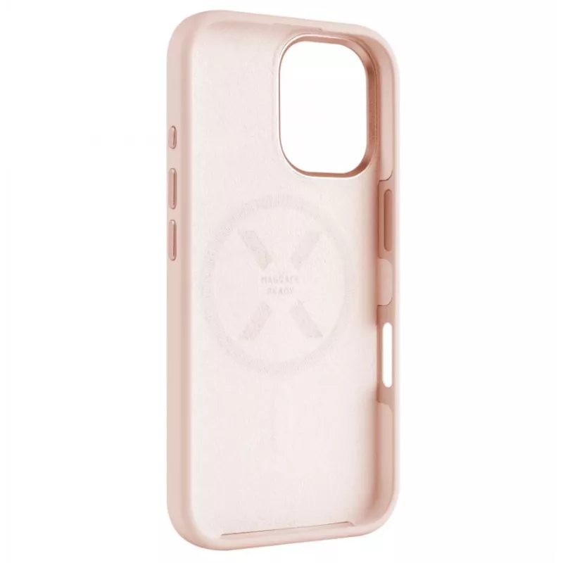 Capa traseira FIXED para Apple iPhone 16 Liquid Silicone rosa com MagFlow capa de proteção fina