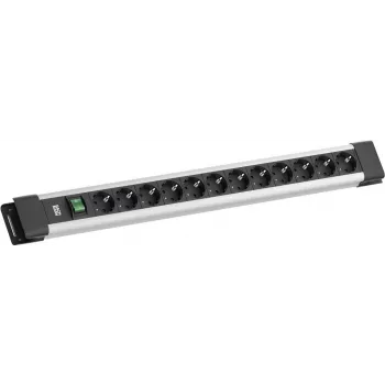 Régua de tomadas Bachmann CONNECTUS 12x tomadas CEE7/3, 1x interruptor, cabo de 2,0 m, ficha CEE7/7, cinzento