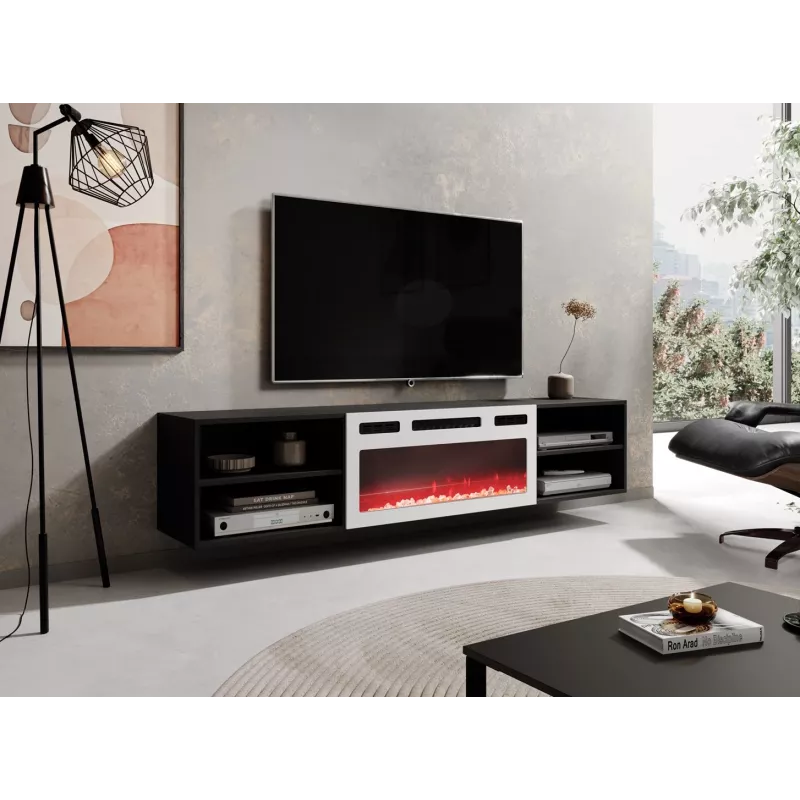 Móvel de TV POLO 180x33x39 preto + lareira branca