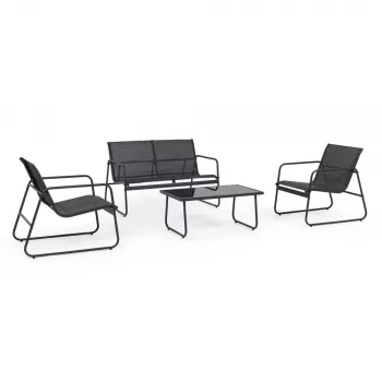 Conjunto de mobiliário de jardim Extralink BLACK FOREST têxtil duas cadeiras + espreguiçadeira + mesa dobrável preto L-0358 conjunto de mobiliário de exterior