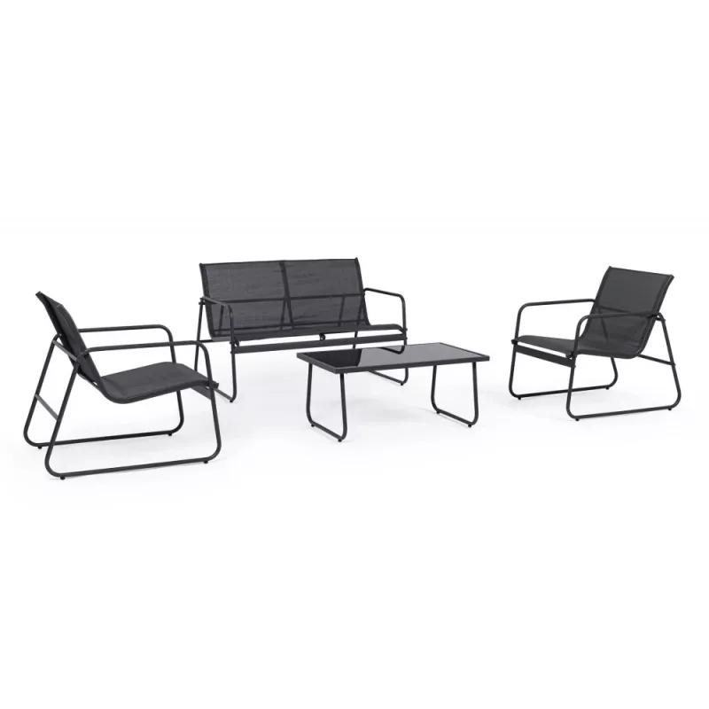 Conjunto de mobiliário de jardim Extralink BLACK FOREST têxtil duas cadeiras + espreguiçadeira + mesa dobrável preto L-0358 conjunto de mobiliário de exterior