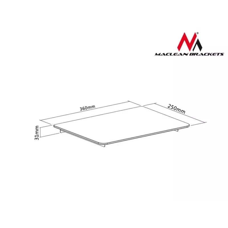 Acessório de prateleira MACLEAN MC-629 — prateleira para TV/DVD com suporte de fixação, 360×250 mm, carga máx. 8 kg