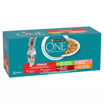 PURINA One Sterilcat vaca, salmão, frango, peru - Alimento húmido para gatos - 40x85 g