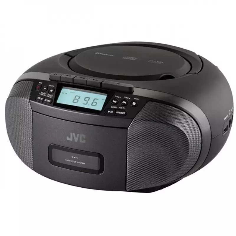 Leitor de rádio JVC RC-E444B preto com leitor de CD e sintonizador FM