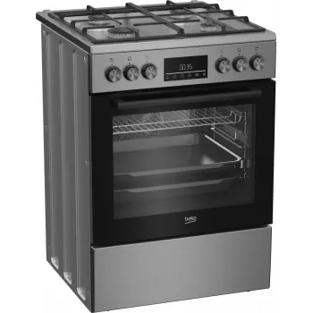 Fogão independente a gás-elétrico BEKO FBM62330GXTN 60 cm, placa a gás de 4 queimadores, forno elétrico de 72 l, classe de eficiência energética A