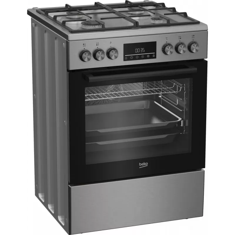 Fogão independente a gás-elétrico BEKO FBM62330GXTN 60 cm, placa a gás de 4 queimadores, forno elétrico de 72 l, classe de eficiência energética A