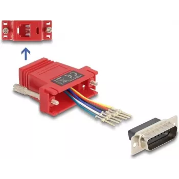 Delock Kit de montagem de D-Sub 15 macho para RJ12 fêmea, vermelho (67084)