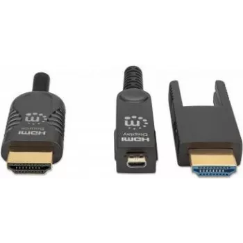 Manhattan cabo HDMI para Micro-HDMI com classificação Plenum, 4K@60Hz (Premium High Speed), 70 m, ativo, ficha HDMI removível (Type-A), macho para macho, preto, contactos dourados, garantia vitalícia