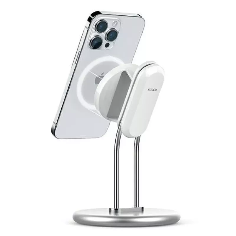 Suporte para telefone SODI SIM-300 prateado MagSafe – suporte de secretária para iPhone compatível com MagSafe