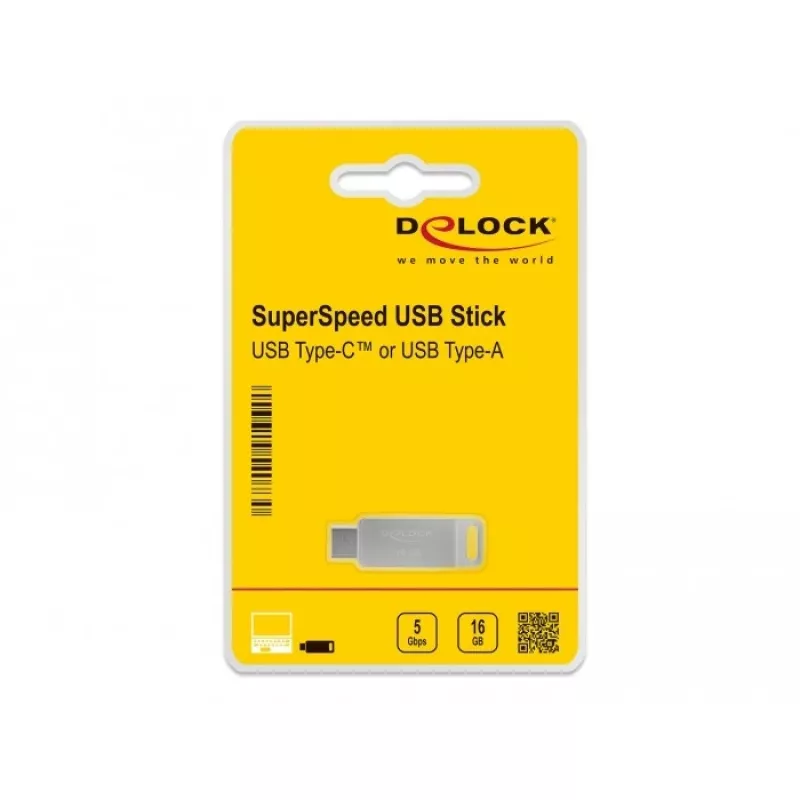 Pen USB DeLOCK 16GB USB-C Type-A caixa metálica