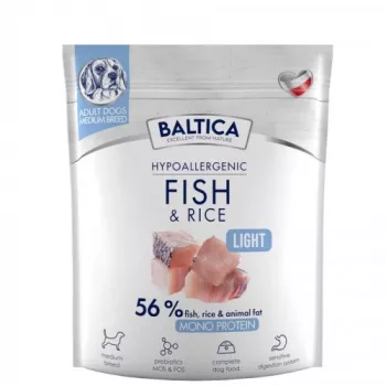Comida seca para cães BALTICA Hypoallergenic Fish & Rice Light M 1 kg — raças médias adultas, 22 % de proteína, 7 % de gordura