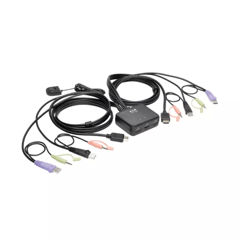 Eaton Tripp Lite series comutador KVM USB/HD de 2 portas com áudio/vídeo, cabos e partilha de periféricos USB - comutador KVM/áudio/USB - 2 x KVM/áudio/USB - 1 utilizador local - Deskt
