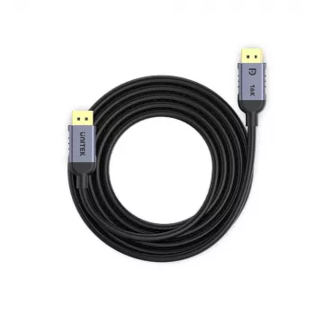 Cabo DisplayPort Unitek C1626GY01-1.5M – 1,5 m, DisplayPort 2.1, macho-macho, 360 Hz, 15360×8640, cinzento
