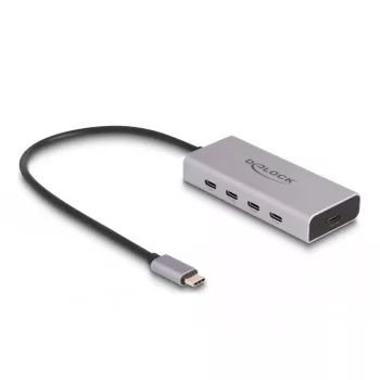 Hub USB DELOCK 10 Gbps Type-C 4 portas PD 85W cabo 30cm