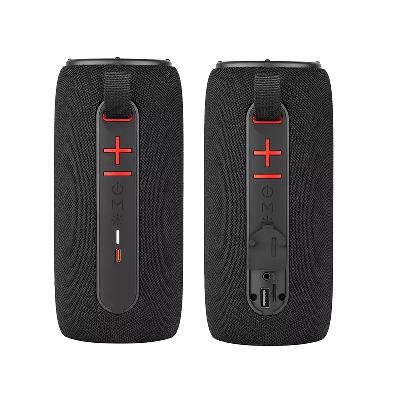 Altifalante estéreo portátil TRACER Stripe preto — 10 W RMS, Bluetooth/com fios, USB-A e USB-C, MicroSD, bateria integrada (até 5 h)