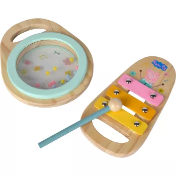 Conjunto musical de madeira Peppa Pig, brinquedo musical 2 peças