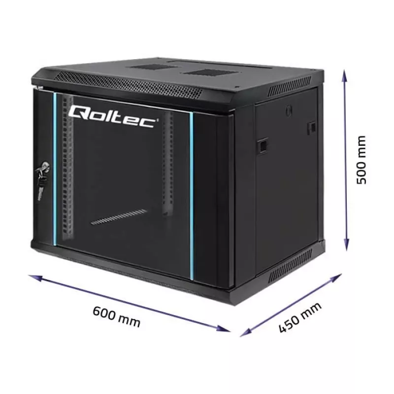 Armário rack 19 polegadas QOLTEC 54463 9U 600x500x450 mm caixa em metal para equipamento de rede
