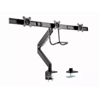Suporte de monitor de secretária GEMBIRD MA-DA3-03, 3 braços, mola a gás, VESA 75–100x100, suporta 3 ecrãs até 27 polegadas, máx. 18 kg, preto