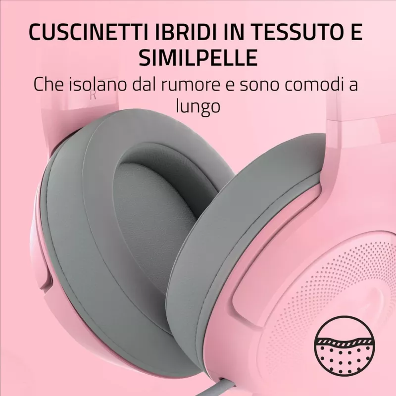 Razer Kraken Kitty V2 RZ04-04730200-R3M1 auscultadores gaming com fio, USB-A, microfone, drivers de 40 mm, Quartz Pink