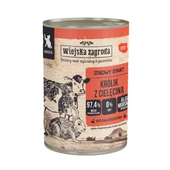 WIEJSKA ZAGRODA coelho com carne de vitela para gatinhos – comida húmida para gatos – 400g