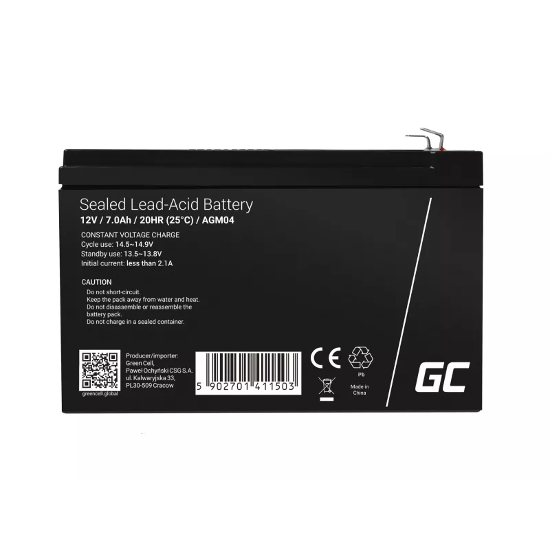 Bateria para UPS Green Cell AGM04 12V 7Ah chumbo-ácido selada (VRLA) preto, 1 unid.