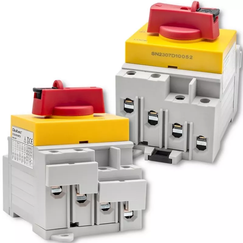 Interruptor seccionador DC Qoltec 52611 com função de bloqueio | interruptor principal | 1200 V | 32 A | 8 kV | 4P