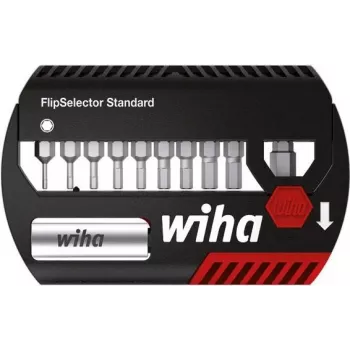Conjunto de bits para chave de fendas Wiha FlipSelector Standard, 11 peças, bits de poliamida de 25 mm, encaixe sextavado de 1/4 polegadas (25,4/4 mm)