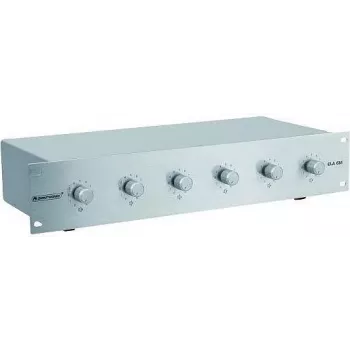 Amplificador/regulador de nível de zona Omnitronic ELA 6M-Zonas LS 5W, controlo de chamada/nível de 6 zonas, saída de 5 W