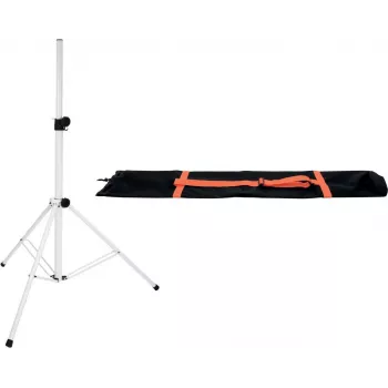 Conjunto de suporte para altifalantes Omnitronic BS-2 EU branco com saco de transporte, altura ajustável, suporte dobrável