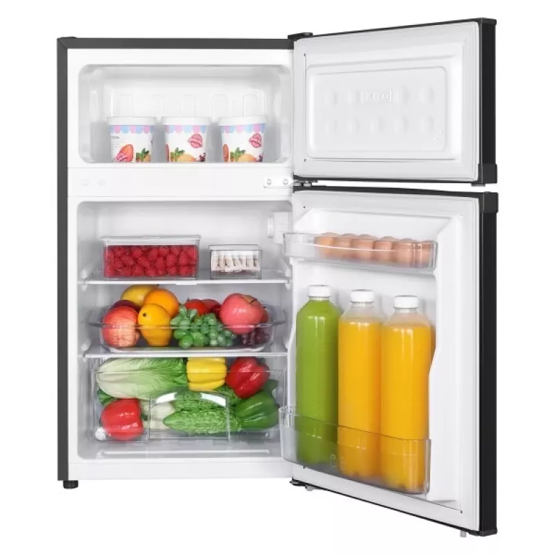 Frigorífico com congelador MPM MPM-87-CZ-15, 87 L, preto, congelador superior, portas reversíveis, prateleiras de vidro