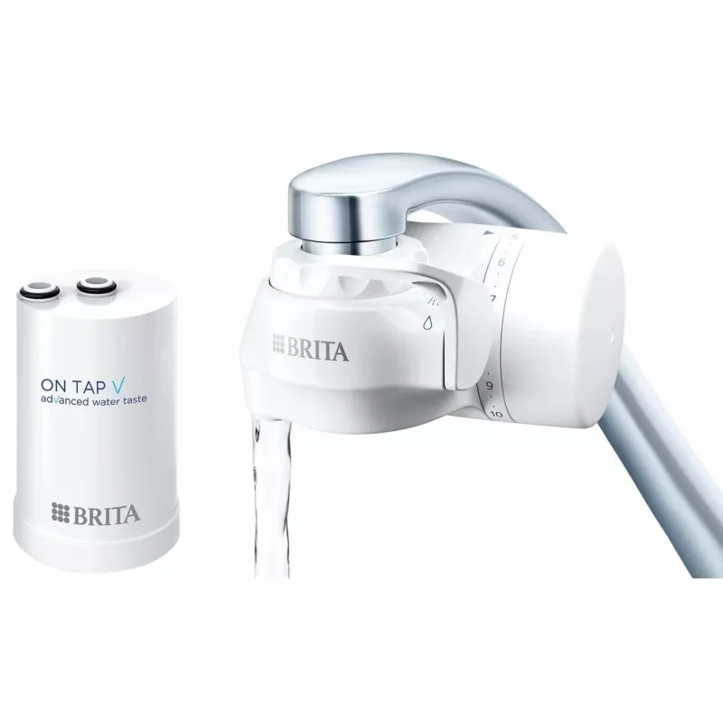 Filtro de água para torneira BRITA ON TAP V CU CE2 (1052067) — 4 fases, capacidade de 600 L, 3 modos, 5 adaptadores, branco