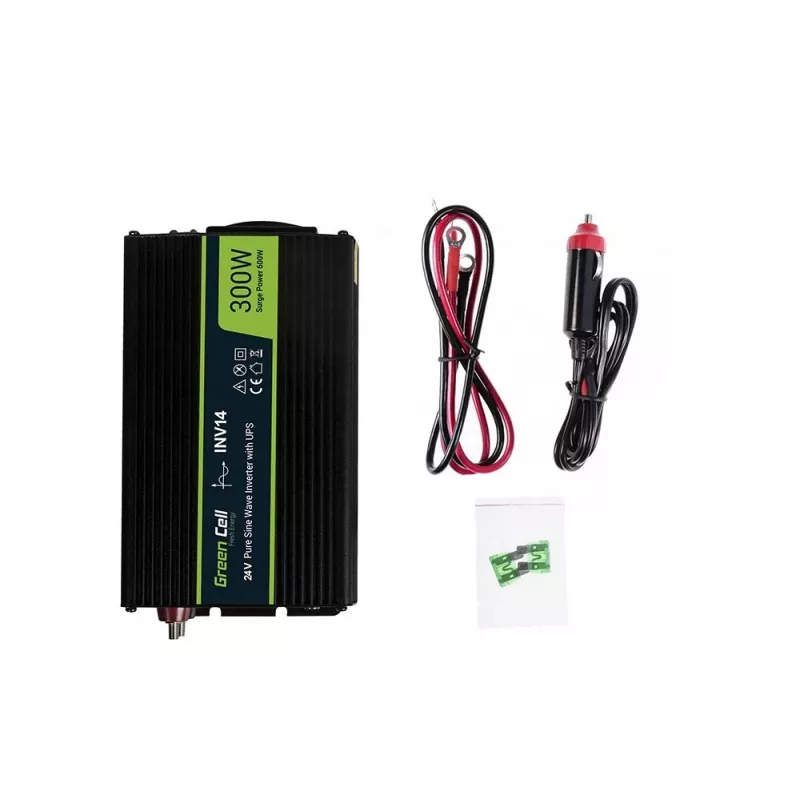 Inversor Green Cell INV14 300W DC 24V para 230V com USB, tomada Type-E, refrigeração ativa