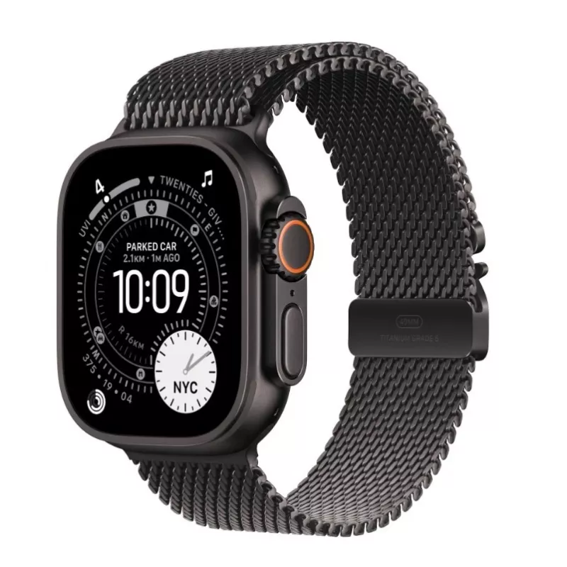 Smartwatch Apple Watch Ultra 3 GPS + Cellular 49mm caixa de titânio preta com bracelete Milanese Loop de titânio preta Medium