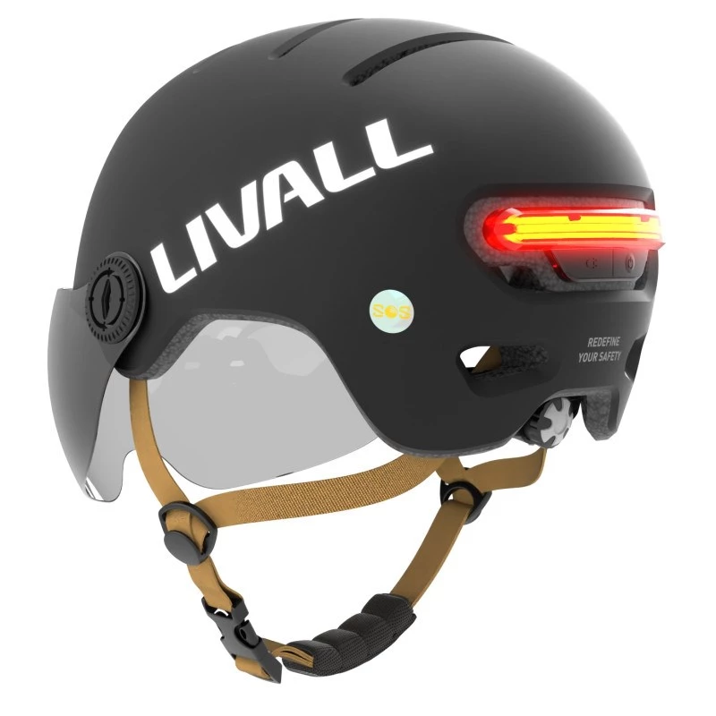 Capacete Livall L23 preto 54-58cm com LED/visores de proteção SOS