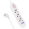 Extensão elétrica MACLEAN MCE394W — 3 tomadas, 3×USB 2,1A, 110–240V AC, 2500W, cabo de 1,5 m, branco