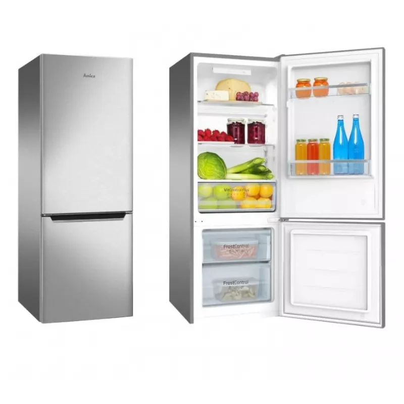 Amica FK244.4X(E) frigorífico combinado de instalação livre, congelador em baixo, frigorífico de 153 l, congelador de 52 l, FrostControl, classe energética E