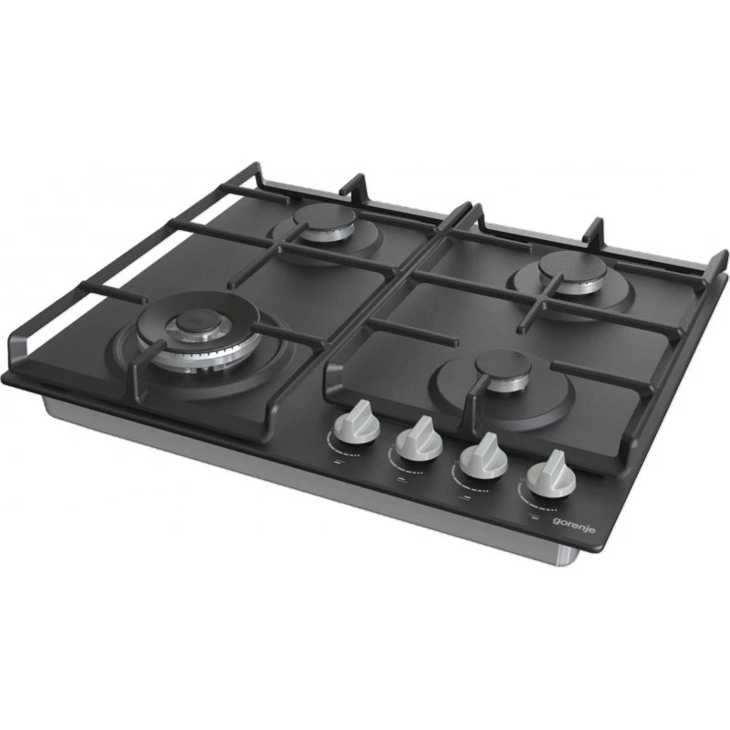 Placa de gás encastrar Gorenje GW641EXB, 4 zonas de gás, preta, 60 cm, controlo por botão rotativo, grelhas de ferro fundido